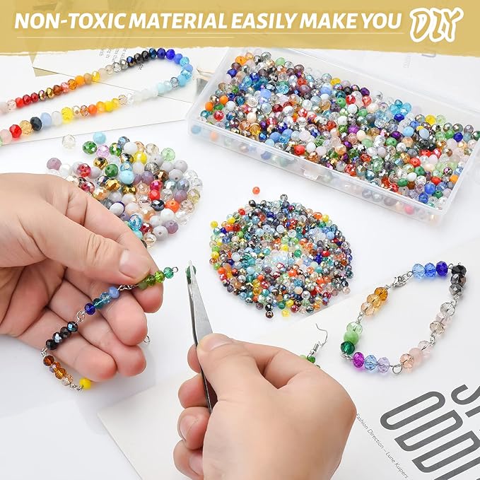 Mixed 4/6/8mm Round Rondelle Beads 1000pcs Lampwork Briolette Glass Crystal Beads for Jewelry Making Kit,Bracelets,Necklaces,Earrings(Multicolor)