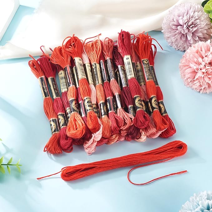 FASHEWELRY 210 Yards Handmade Polyester Embroidery Floss Red Crewel Cross Stitch Threads 1mm 6-Ply Embroidery Thread Bulk for Beginners Adult DIY Sewing Knitting Supplies