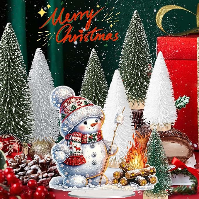 Christmas DIY Diamond Desktop Ornament, Double Sided Special Shaped Diamonds Art Kits, 5D Tabletop Ornaments for Adult Beginner Home Office Decor Crafts Gift (Snowman 01)