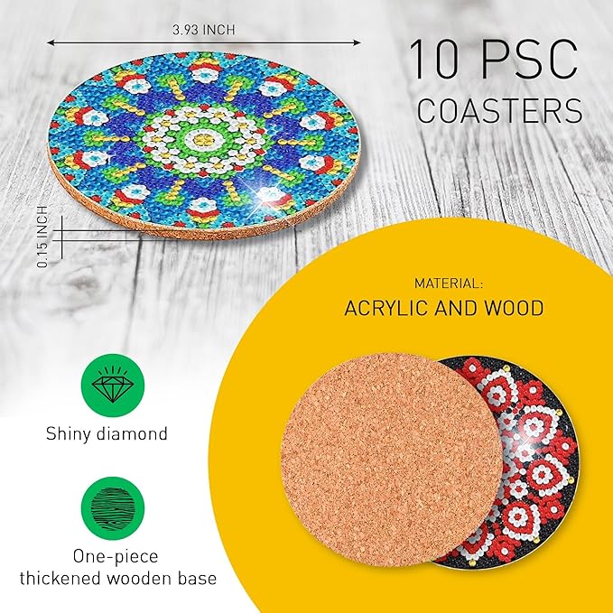 6 pcs Diamond Painting Coasters | Diamond Art Coasters | Mandala Diamond Art Painting | Perfect Art Craft Gift for Mandala Lover, Dad, Mom, Grandparents, Brother, Sister.