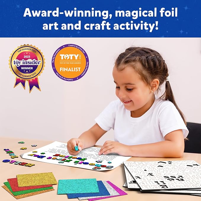 skillmatics foil fun - letter & number stickers, mess-free art, project kits, diy colorful creative activity, gifts for ages 5, 6, 7, 8, 9, and up
