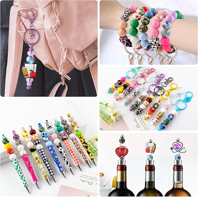 70Pcs Print Silicone Beads for Keychain Making,Round 15mm Silicone Beads for Pens, Necklace and Bracelets Making（Camouflage Print）