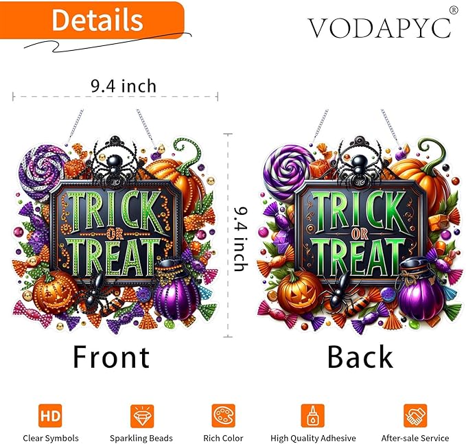 VODAPYC Halloween Diamond Art Hanging Kits for Adults, DIY Double Sided Special Shaped Diamonds Art Window Pendant Ornament for Home Decor(Trick or Treat)