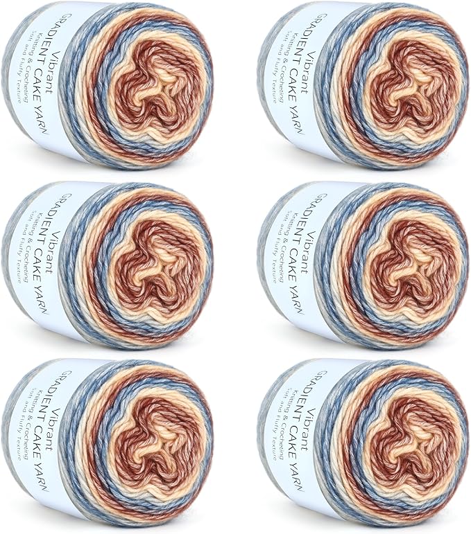 Aeelike Cake Yarn for Crocheting, 6 Skeins Gradient Yarn 100g (3.52 oz) 245m (267 Yards) # 3 Light Weight -Soft Cake Yarns Fairyland Yarns for DIY Making Colorful Blanket Scarves Hat, Khaki Gradient