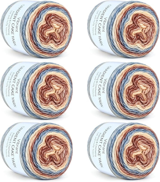 Aeelike Cake Yarn for Crocheting, 6 Skeins Gradient Yarn 100g (3.52 oz) 245m (267 Yards) # 3 Light Weight -Soft Cake Yarns Fairyland Yarns for DIY Making Colorful Blanket Scarves Hat, Khaki Gradient