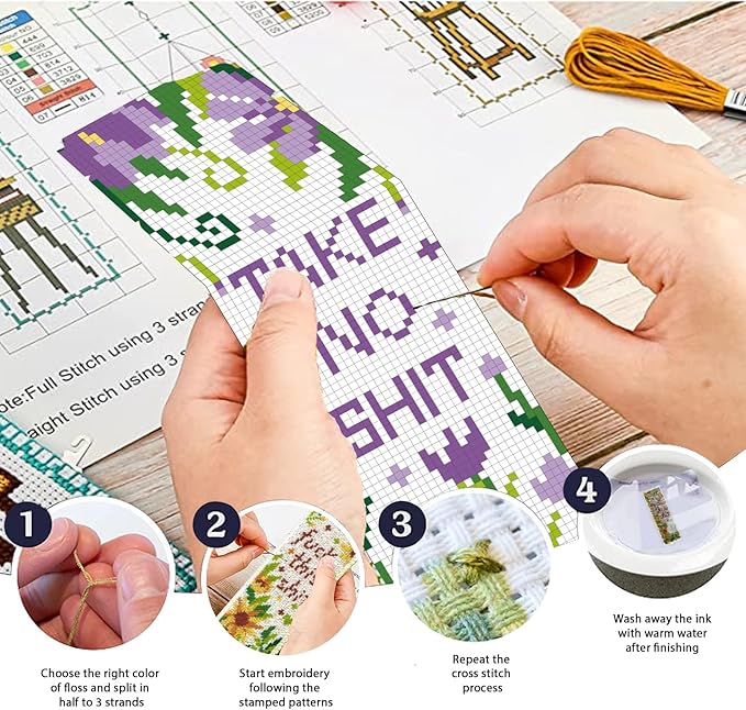 ORIGACH 6 Pcs Cross Stitch Bookmark Kit for Beginner Flowers Sayings DIY Stamped Embroidery Bookmark Kit for Starter Printed Cross Stitch Kits with Instruction for Book Lovers