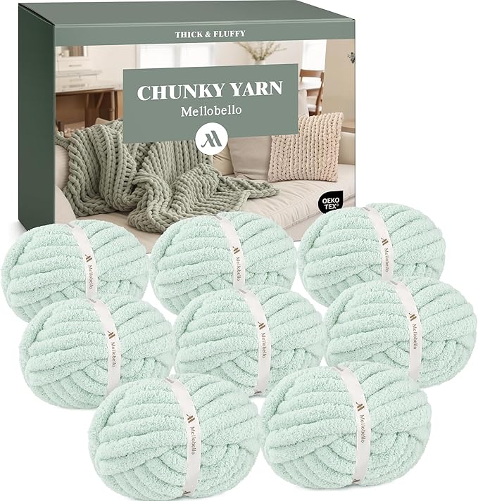 Jumbo Chunky Yarn for Hand Knitting - Super Thick Chenille Chunky Yarn for Crocheting - Extra Soft Bulky Fluffy Blanket Big Yarn 8 Jumbo Pack (27yds,8 oz Each Skein)