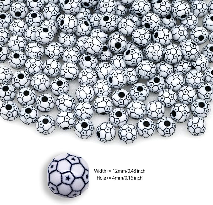 200+ pcs Soccer Ball Beads Sport Bulk Kandi Bead for Jewelry Making, Friendship Bracelet Keychain Becklace Charm Football Beads Kit (Soccer Ball)