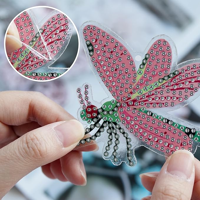 SWATOM 10PCS Diamond Art Kits for Adults for Garden Decor with Butterfly, Hummingbird, Ladybug, Bee, Dragonfly Iron Wire Swaying Diamond Painting Dotz Ornaments Kits for Indoor Outdoor Yard