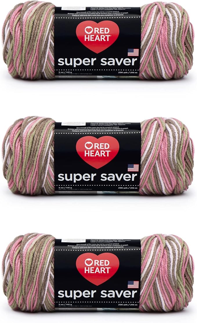 Red Heart Super Saver Yarn, 3 Pack, Pink Camo 3 Count
