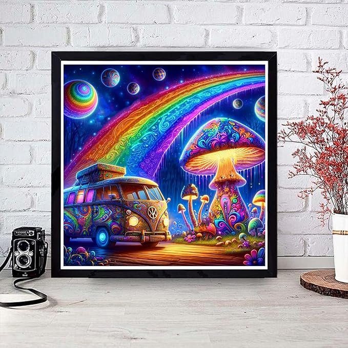ijbnhd Mushroom Bus Diamond Painting Kits for Adults - Bus Diamond Art Kits for Adults,5D Diamond Painting Mushroom,DIY Full Drill Gem Art and Crafts Kits 14x14inch