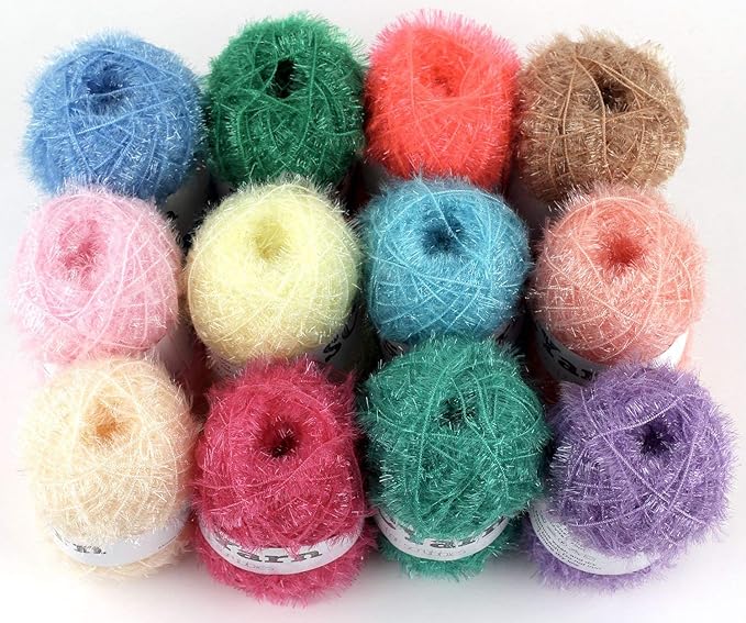 for Scrubbies 12 Skeins Bonbons Yarn Assorted Colors 100% Polyester for Dishcloths Crochet and Knitting Project - Total 984 Yards Craft Kit (Pastel)