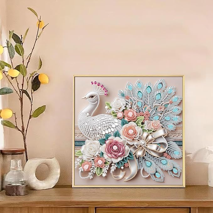 LazyFold Special Shape Diamond Art Kits for Beginners, Diamond Art Painting Kits for Adults Peacock, Crystal Rhinestones Diamond Art Painting for Home Wall Decoration Gift 12×12inch