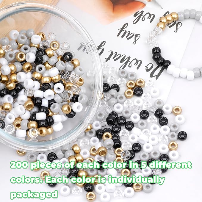 gmma black white pony beads for bracelet colourful plastic beads for jewelry making halloween beads for friendship bracelets 6x9mm gold beads for diy bracelet necklace party decoration supplies