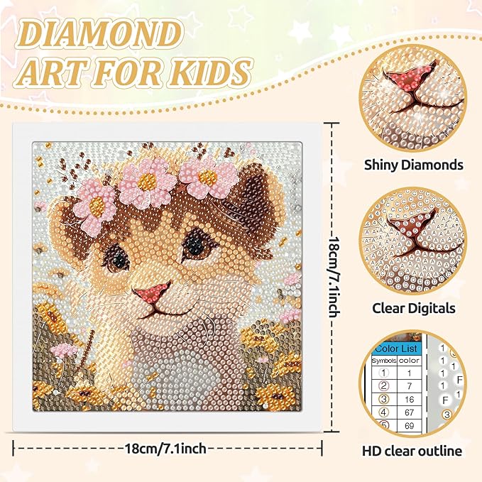 SENQAO Lion Diamond Art Kit for Adults with Frame Art and Crafts for Adults Ages 6-8 -10-12 Easy to DIY Diamond Art for Adults and Adult Beginners Home Wall Decoration 7.1x7.1inch