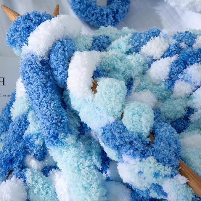 MABOZOO Tie Dye Chunky Yarn for Crocheting & Knitting, 8 Pack - Soft Plush Blue Fluffy Jumbo Chenille Yarn,Giant Thick Fuzzy Bulky(26 yds, 8 oz Each Skein)