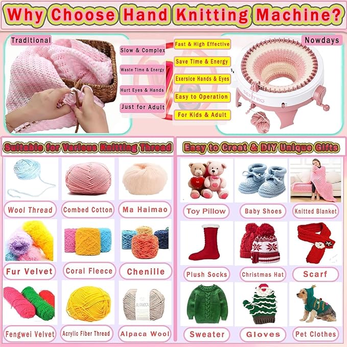 Sentro 48 Knitting Machine, 48 Needles Knitting Machine with Row Counter Automatic Circular Weaving Spinning Knitting Loom Machine Kit for Adults & Beginners for Scarves,Sweater,Hat