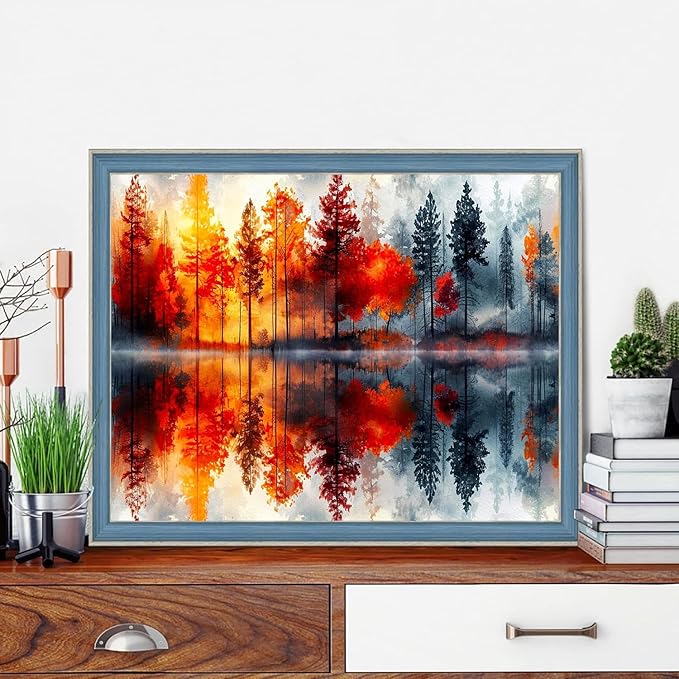 Stamped Cross Stitch Kits for Adults - Lake & Forest Reflection Embroidery Kits for Beginners Adults,11 CT Patterns Dimensions Counted Cross Stitch Kits for Adults Arts Craft 12x16 inch