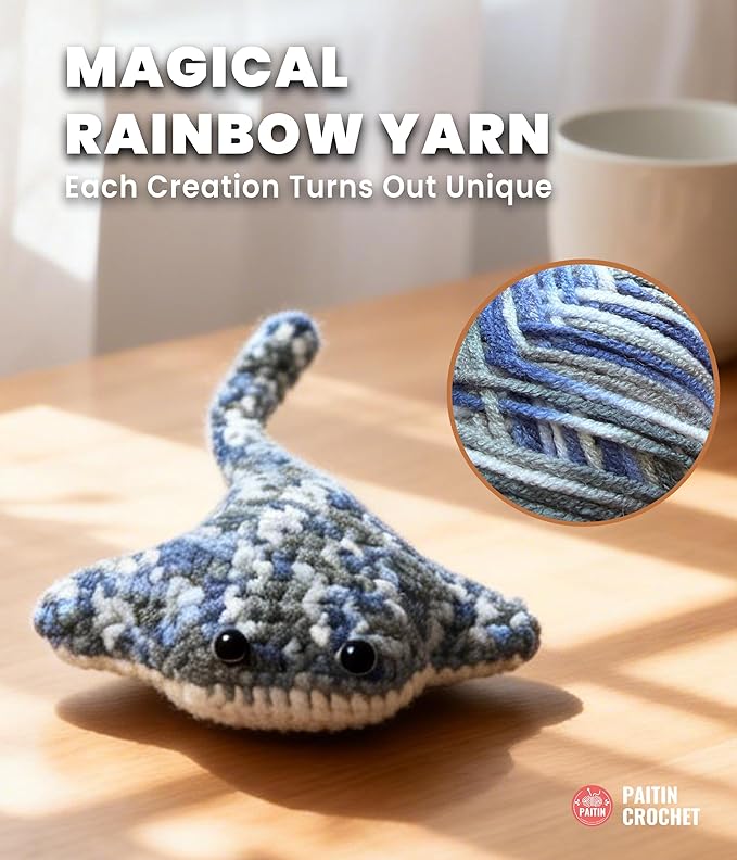 PAITIN Crochet Kit for Beginners – DIY Manta Ray Crochet Craft Project, Easy Handmade Yarn Art Kit for Adults with Step-by-Step Video Tutorial