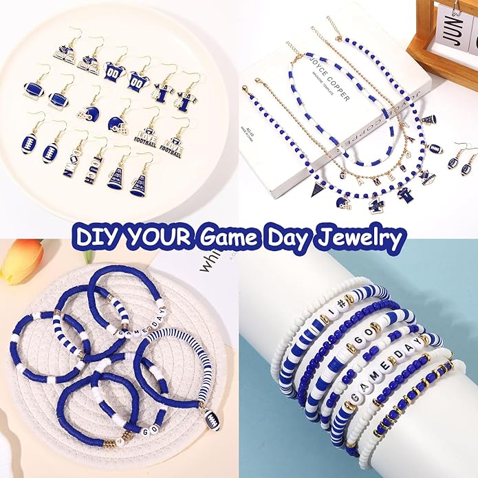 2200PCS+ Game Day Beads Charms for Bracelet Making Polymer Clay Beads Crystal Pearl Letter Gold Spacer Beads Football Charms for Game Day Bracelet Necklace Making DIY Crafts