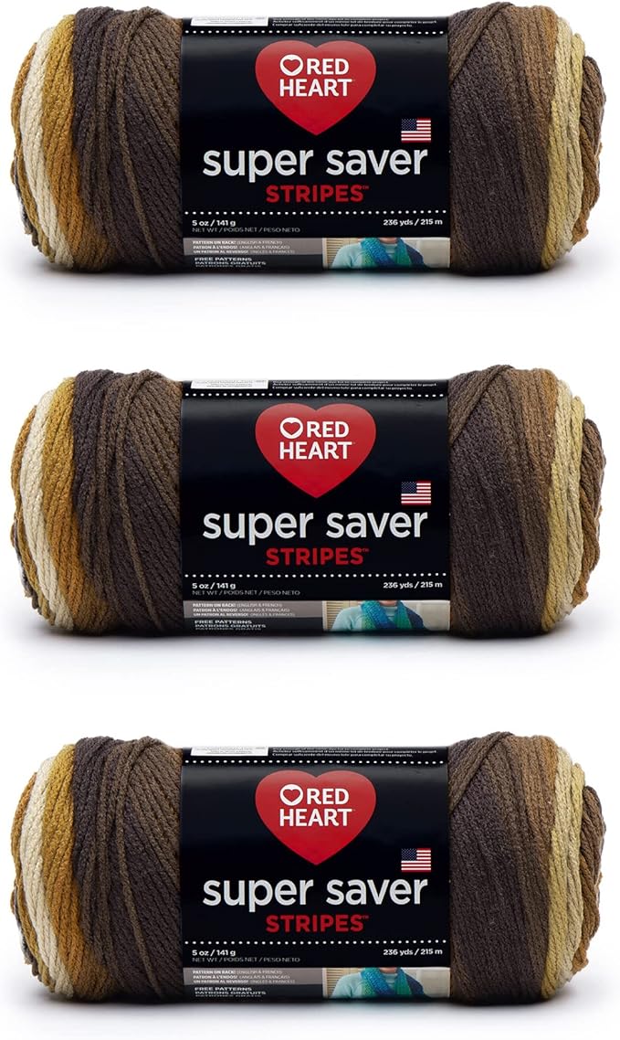 Red Heart Super Saver Yarn, 3 Pack, Latte Stripe 3 Count