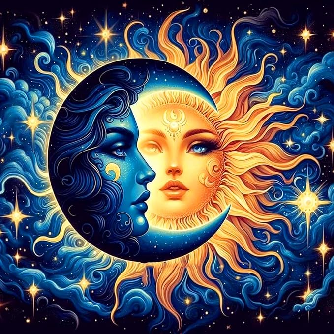 Axquilon Sun and Moon Diamond Art Painting Kits for Adults-Round Full Drill Diamond Painting Kits for Beginners-DIY 5D Diamond Gem Art Kits for Adults for Gift Home Wall 12x12in