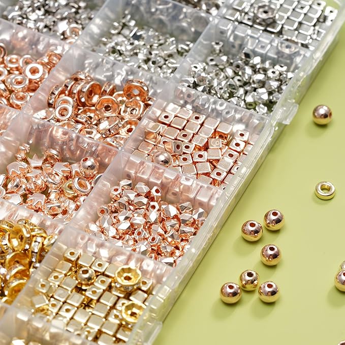 6mm Spacer Beads for Jewelry Making, 3-Color Metallic Mix (Golden, Silvery, Rose Golden) Round Loose Beads, Professional DIY Accessories for Bracelets, Necklaces and Earrings(Three Metallic Colors)