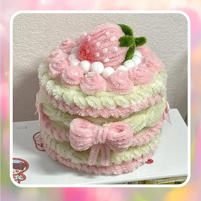 300 Pcs Thick Pipe Cleaners,Craft Supplies Floral Bonquet,DIY Flower Making Kit for Starter with Floral Wires, Gardening Tape,Stamen (Pink+White+Green)
