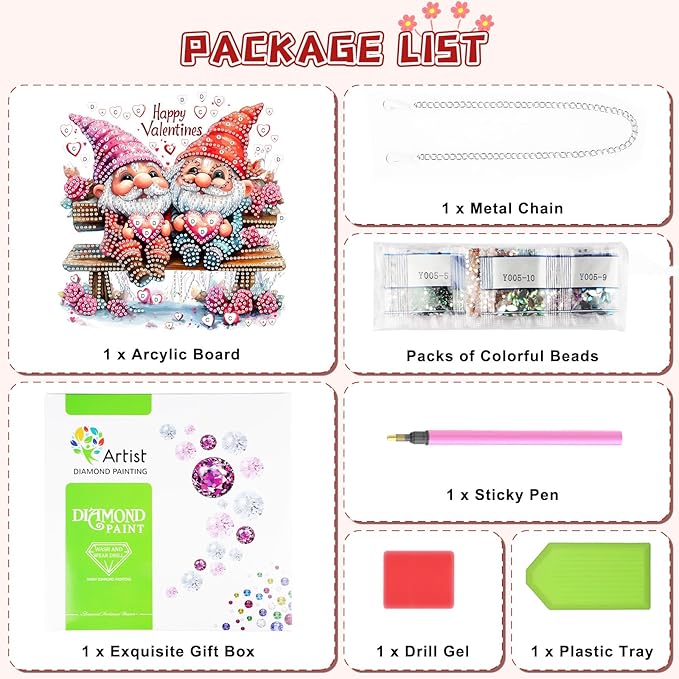 KEYIFA Love Hanging Diamond Art Painting Kits for Adults and Kids Age 8-12, 5D Special Shape Diamond Dots Kit Gnomes, Crystal Gem Painting Art Crafts for Window, Wall, Door, Garden Decor