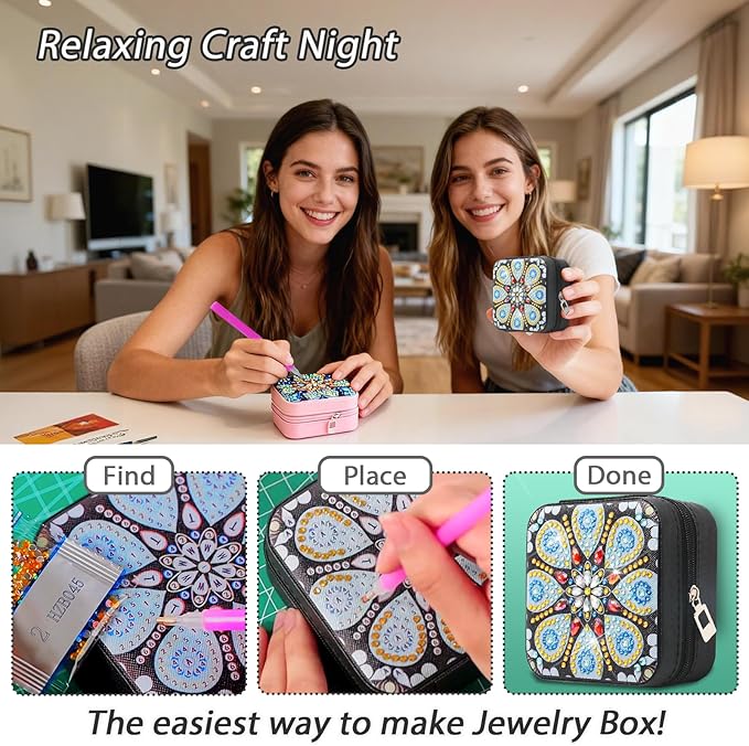 CharySim 2 PC Diamond Art Jewelry Boxes Kits for Adults Women Gifts with Paint by Gem Dots Crafts Kits for Birthday Gift for Women Mother Day (Mandral Blue)
