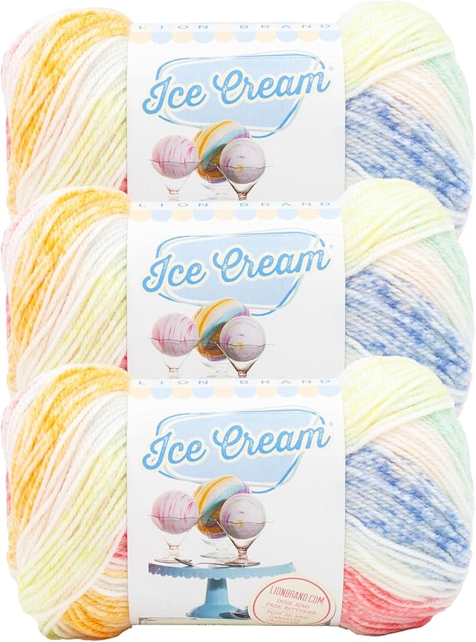 Lion Brand Yarn, Ice Cream Baby Yarn for Knitting, Crochet, and Crafts, Turtle Tracks, 3 Pack, DK Weight Colorful Acrylic Fiber for Baby Blankets, Hats, and Sweaters