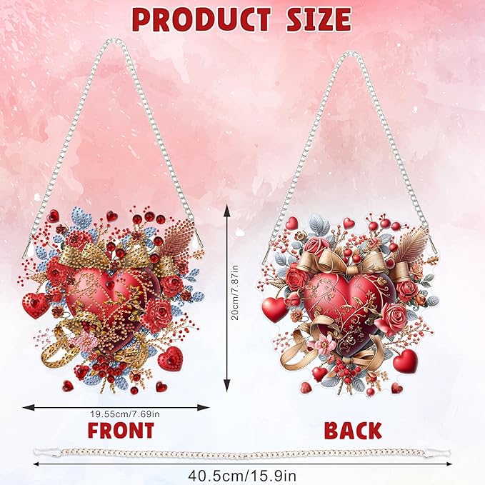 DOMROM Heart Diamond Art Hanging Kits for Adults Beginners, Special Shaped Crystal Diamond Painting Heart Pendant, DIY Diamond Art Suncatchers for Home Garden Wall Decor Gift