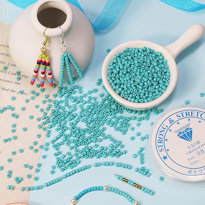 Bala&Fillic Turquoise Green Color 3mm Seed Beads About 3600pcs/100Grams in Bag, 8/0 Glass Craft Beads for Making Bracelet and Necklace (Turquoise Green)