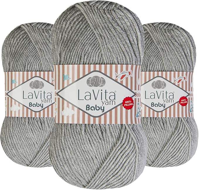 LaVita Baby Premium Anti-Pill Acrylic Yarn - 820 Yards, 3 x 3.5 oz - Warm, Airy Fiber with Silky Texture - Oeko-TEX Certified, Durable, Lightweight, Long-Lasting, Solid Pastel Colors - 3 Skeins Pack