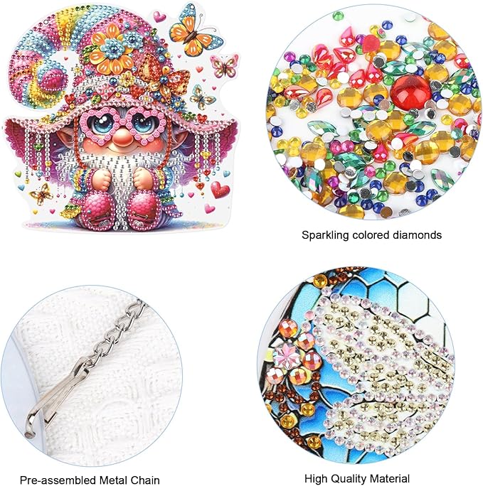 JISHSHAY 2 PCS Diamond Painting Pendant Gnome Diamond Art Wind Chimes Special Shaped Diamond Painting Diamond Art Dwarf Diamond Painting Hanging Diamond Art Window Clings for Window Wall Door Decor