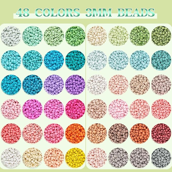 TEXGIZRLY 3mm Seed Beads for Jewelry Making, 48 Colors Bracelet Making Kit for Adults, Friendship Bracelet Kit with Letter Beads, Beads for Bracelets