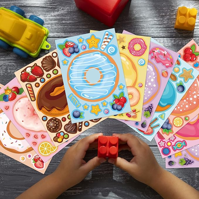 27 sheets make a face donut stickers for kids make your own dessert stickers mix and match sweets and treats fruit, donut themed birthday gifts diy art crafts party favors supplies decorations