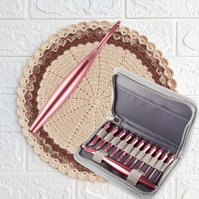 Svartur Interchangeable Crochet Hook Set with 12 Hooks – Ergonomic Crochet Hooks Large Handle, US Sizes E-4 to N-15 (3mm–10mm), Smooth & Lightweight, Crochet Kit with Storage Case, Pink