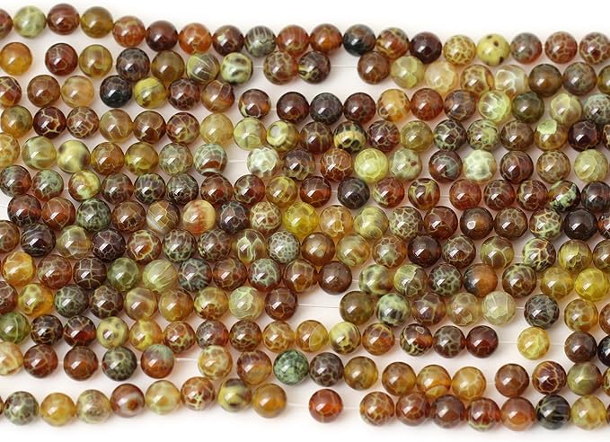 45PCS 8mm Antique Style Dragon Vein Agate Gemstone Round Loose Beads for Jewelry Making
