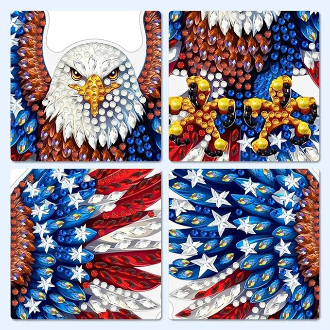 MXJSUA American Flag Eagle Diamond Painting Art Window Suncatchers, Diamond Art Kits for Adults Hanging Ornaments with Chain, 5D Special Shape Crystal Diamond Pendant Accessories for Decor Gift