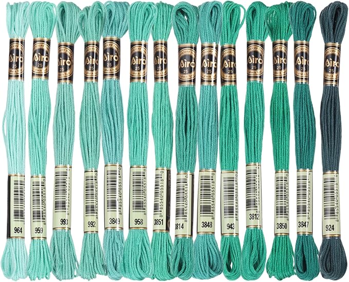 PATIKIL 14 Skeins Embroidery Floss, Polyester Embroidery Threads Bracelets String for Cross-Stitch Hand Embroidery, Multicolored Green