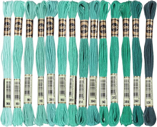 PATIKIL 14 Skeins Embroidery Floss, Polyester Embroidery Threads Bracelets String for Cross-Stitch Hand Embroidery, Multicolored Green