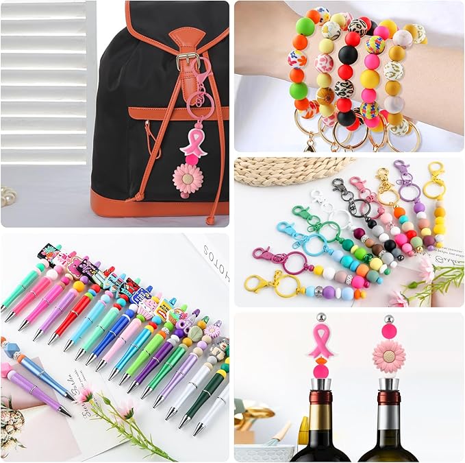 160Pcs 12mm Silicone Beads for Keychain Making Bracelet Necklace, Bulk Round Silicone Beads for Pens（Hot Pink）