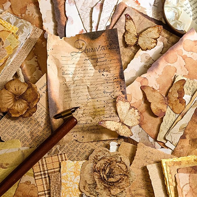 100 Sheets Vintage Scrapbook Papers Journaling Scrapbooking Supplies Kit junk journal supplies Decorative Craft Paper for Planner, Collage Paper Embellishment