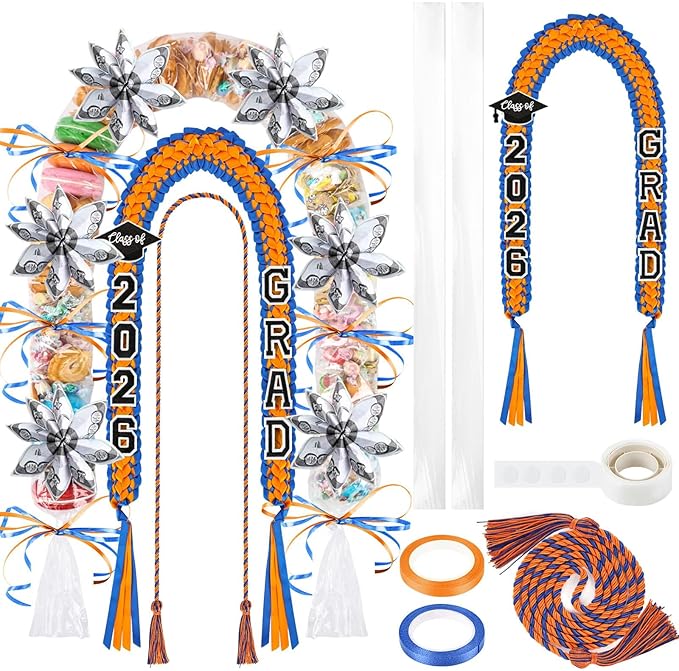 YLOLUL 16 Pcs Graduation Leis 2026 Graduation Candy Lei Kit with Honor Cord Class of 2026 Graduation Ribbon Money Lays Necklace Graduation Gift Party Accessories for Women Men