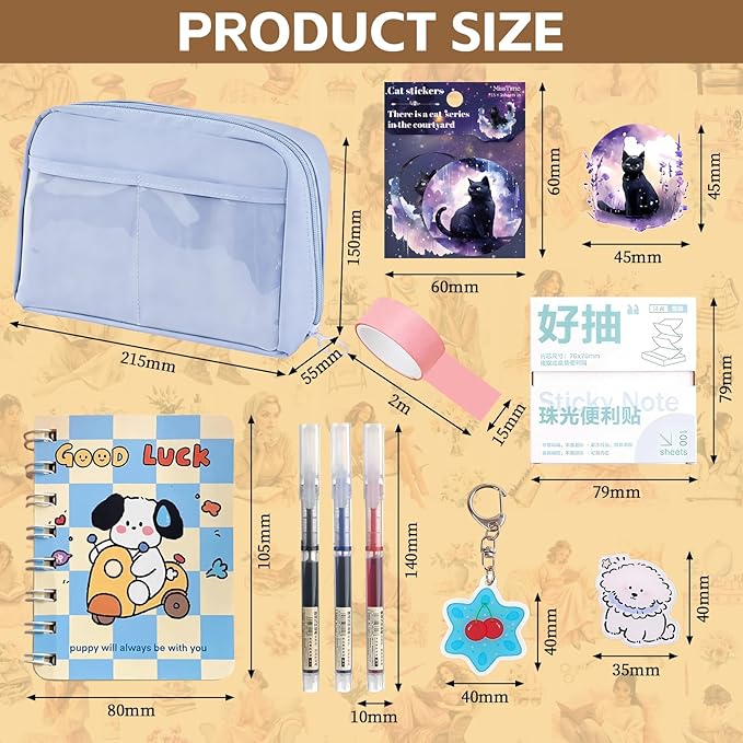 Gryast Complete Student Stationery Set Junk Journal Kit - All-in-One Scrapbook Supplies with Dog Pins, Pens, Stickers, Notebooks & More | Creative Journal Supplies for Memory Keeping(Blue)