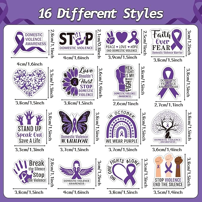beyumi domestic violence awareness stickers - 1000pcs domestic violence awareness stickers in 2 rolls waterproof vinyl purple ribbon hope faith decals laptop bottle notebook luggage decor adults teens