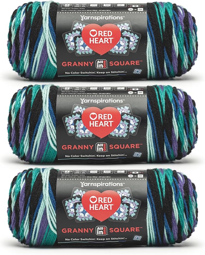 Red Heart All in One Granny Square Totally Teal 3 Pack of 250g Yarn