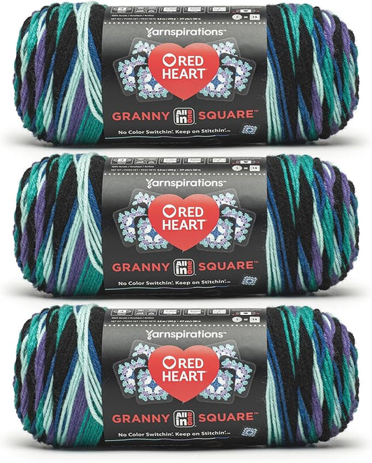 Red Heart All in One Granny Square Totally Teal 3 Pack of 250g Yarn