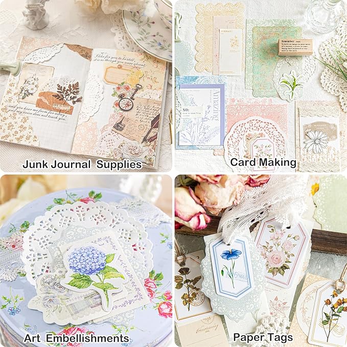 400 Pcs Floral Scrapbook paper & Stickers, 4 Packs Scrapbook Supplies Kit, Junk Journal Scrapbooking Paper for Journaling, Scrapbooking Embellishments, Planner, Card Making